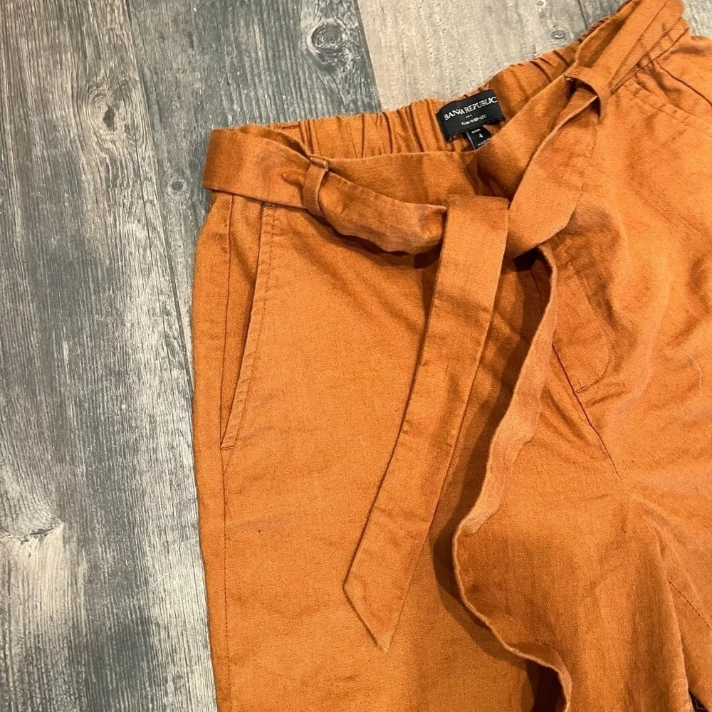 Banana Republic Rowan Wide Leg Crop Linen Blend Pants Size 4 Petite Rust